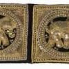 Tablou vintage cu elefanti aurii, din material textil