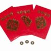 Set de trei pliculete rosii cu 3 monede antice chinezesti
