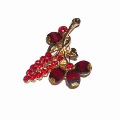 Brosa aurie cu floarea pasiunii si cristale rosii