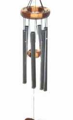 Clopotel de vant cu 6 tije goale argintii ,elefant si lemn