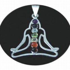 Buddha din alama, argintat, cu cristalele celor 7 chakre