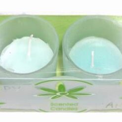 Set de 2 lumanari in pahare de sticla mata - vernil