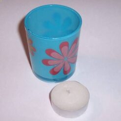 Suport pentru lumanare din sticla cu lumanare visinie