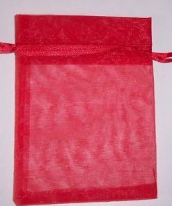 Saculet din material textil transparent - rosu