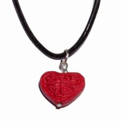 Pandantiv - inima, din cinabru, cu floarea pasiunii