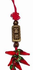 Canaf Feng Shui cu Nod mistic rosu, 6 ardei si ideograme