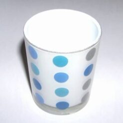 Pahar din sticla cu bulinute albastre gri si bleu