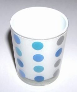 Pahar din sticla cu bulinute albastre gri si bleu