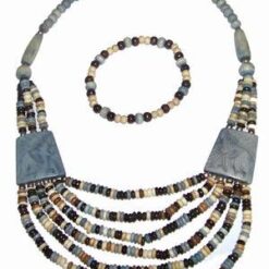 Colier magic din lemn cu elefantii sanatatii si bratara