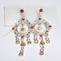 Cercei Feng Shui argintii cu strasuri maro