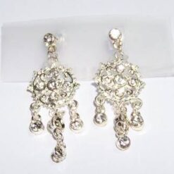 Cercei Feng Shui argintii cu strasuri albe