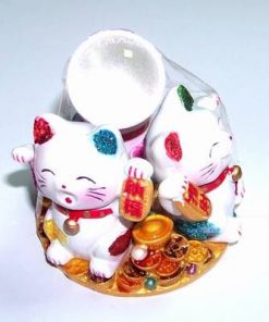Set de 3 pisici Maneki Neko cu pepite, monede si sfera