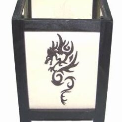 Suport de lumanare din sticla, lemn si metal cu Dragon