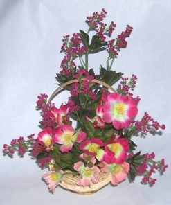 Cosulet din ratan cu flori roz/mov