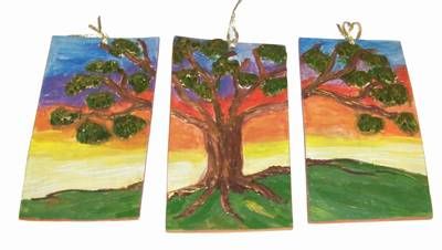 Set de 3 tablouri, reprezentand copacul vietii, in relief