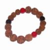 Bratara din Rudraksha, pe elastic - cu onix si coral
