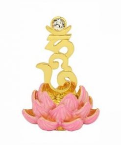 Simbolul  silaba HUM pe floare de Lotus roz, cu cristal