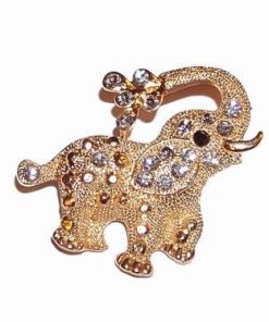 Brosa placata cu aur si strasuri - Elefantul Bogatiei
