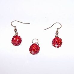 Set Shambala cu sfere rosii - pandantiv si cercei