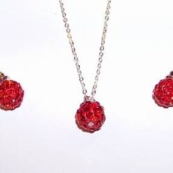 Set Shambala cu sfere rosii - pandantiv pe lant si cercei
