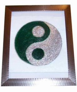 Tablou Feng Shui pictat manual - Yin-Yang verde - argintiu