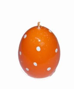 Lumanare portocalie cu puncte albe, in forma de ou