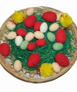 Iepuras decorativ cu cosulet si oua de Pasti - verde