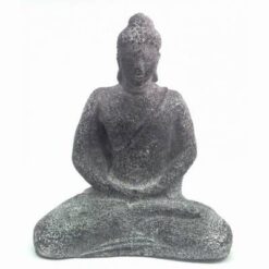 Statuia lui Buddha meditand din piatra gri