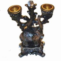 Sfesnic argintiu pentru doua lumanari, cu elefant