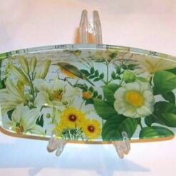 Platou cu Pasarile Fericirii si flori, pe suport