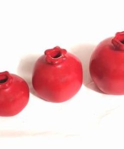 Set de 3 vaze rosii din ceramica, in forma de rodie