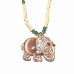 Colier cu elefant auriu, strasuri si ochi de pisica