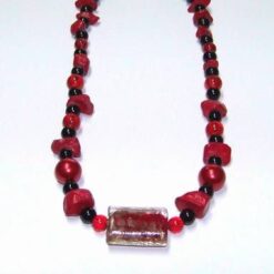 Colier Dzi rosu, din onix si coral